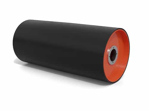 Superior® Drum Pulley render with orange rubber lagging and steel core