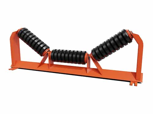 Rubber Impact Idler Roll render for conveyor loading zone protection