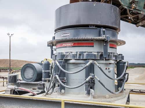 P400 Patriot® Cone Crusher close-up installed on a stationary platform as a primary crusher ready for operation