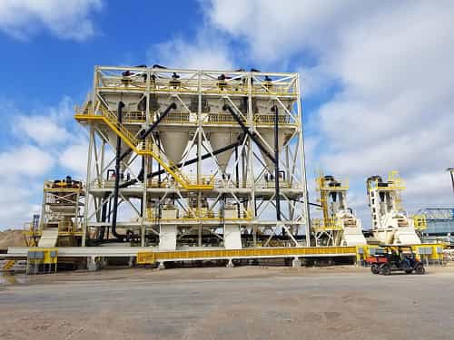 Density Sizers arranged in a row on stationary platform for frac sand operation in Texas